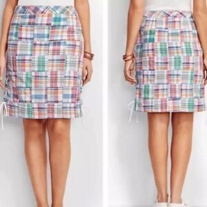 Talbots Madras Plaid Patchwork Cotton Lined Skirt Lace-Up Side Slit Size 12P